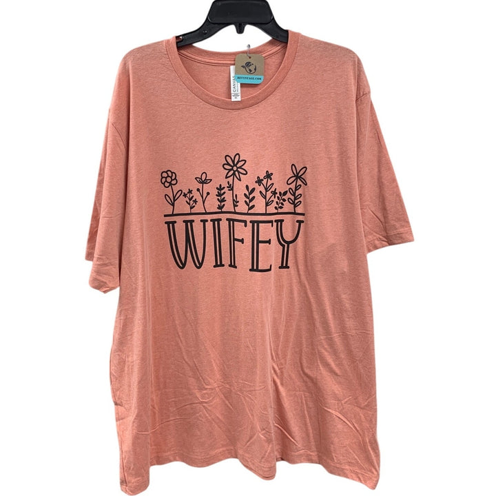 New Hand Printed Womens 4XL Heathered Wifey Floral Short Sleeve Tee Shirt