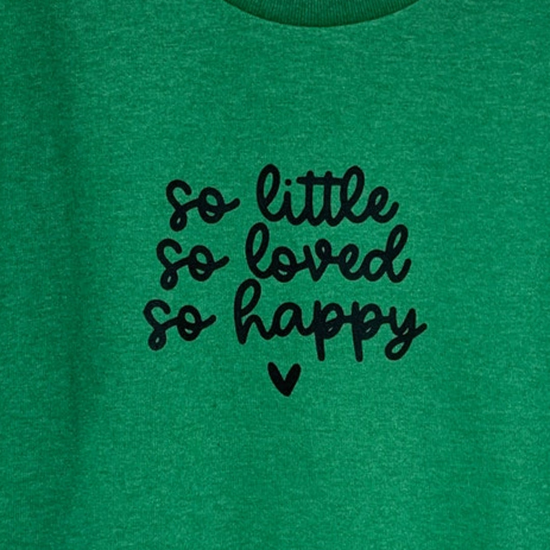 New Hand Printed Girls Medium So Little So Loved So Happy Short Sleeve Tee Shirt