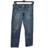 Levi's Mens 33 X 32 505 100% Cotton Regular Fit Straight Leg Denim Blue Jeans
