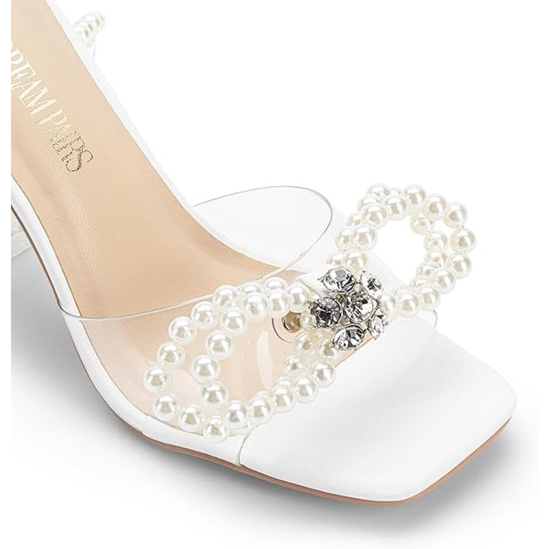 Dream Pairs Womens Size 8 White Pearl Open Toe Clear Strap 4" Heel Pump Shoes