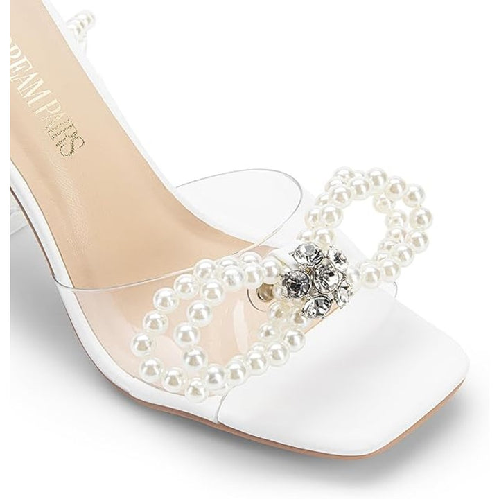 Dream Pairs Womens Size 8 White Pearl Open Toe Clear Strap 4" Heel Pump Shoes