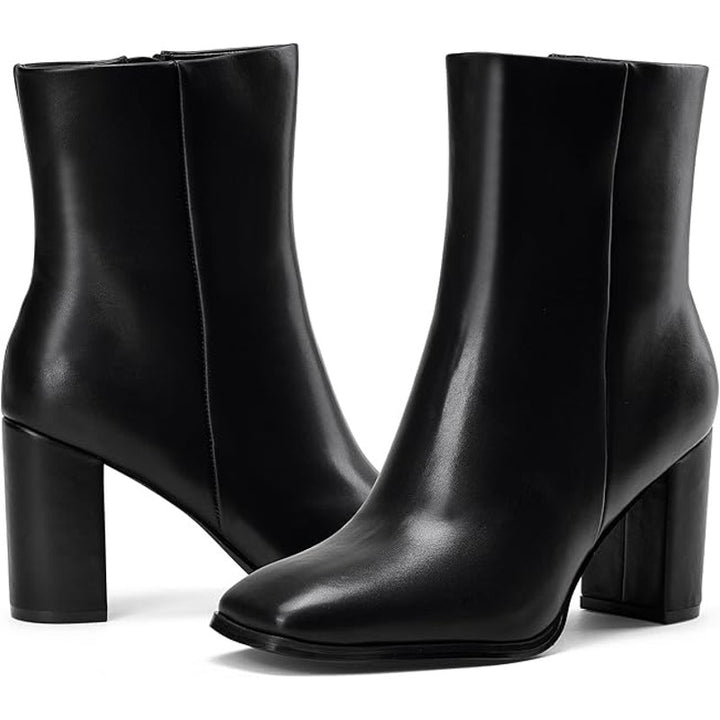 New Genshou Womens Size 10 Black Faux Leather Square Toe Zip Up Ankle Boot Shoes