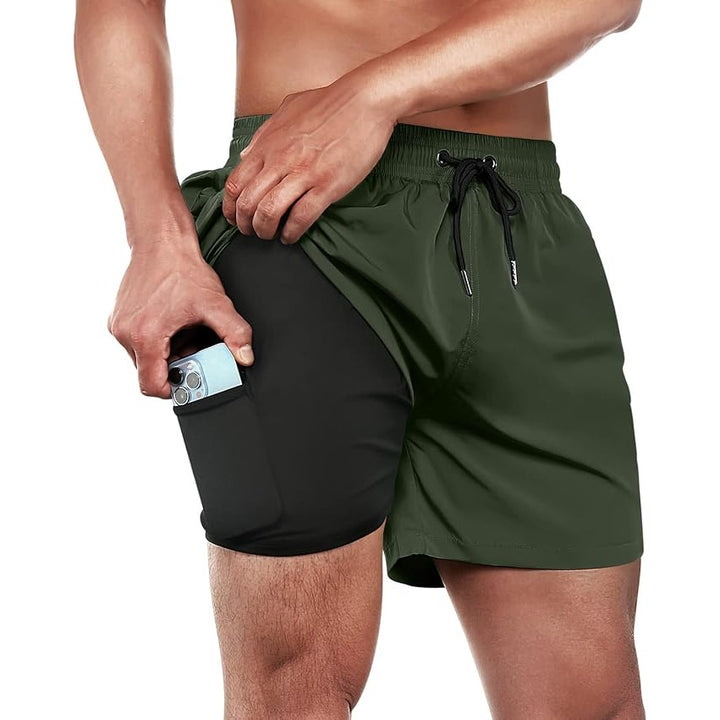 Brisira Mens 36 Army Green Drawstring Waist Quick Dry Compression Lined Shorts