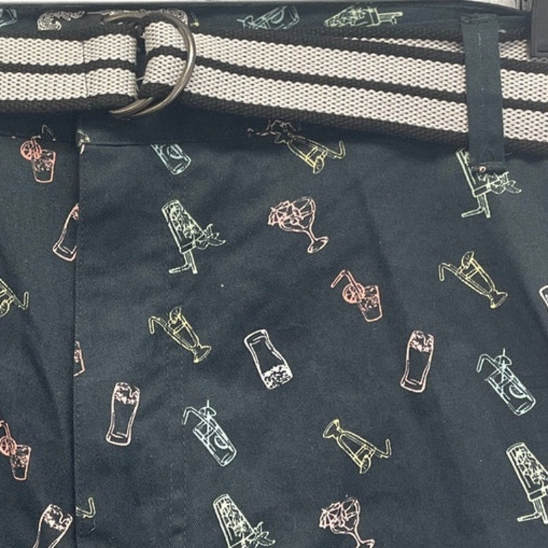New Raw Yarn Industries Mens Size 40 100% Cotton Cocktail Drink Belted Shorts