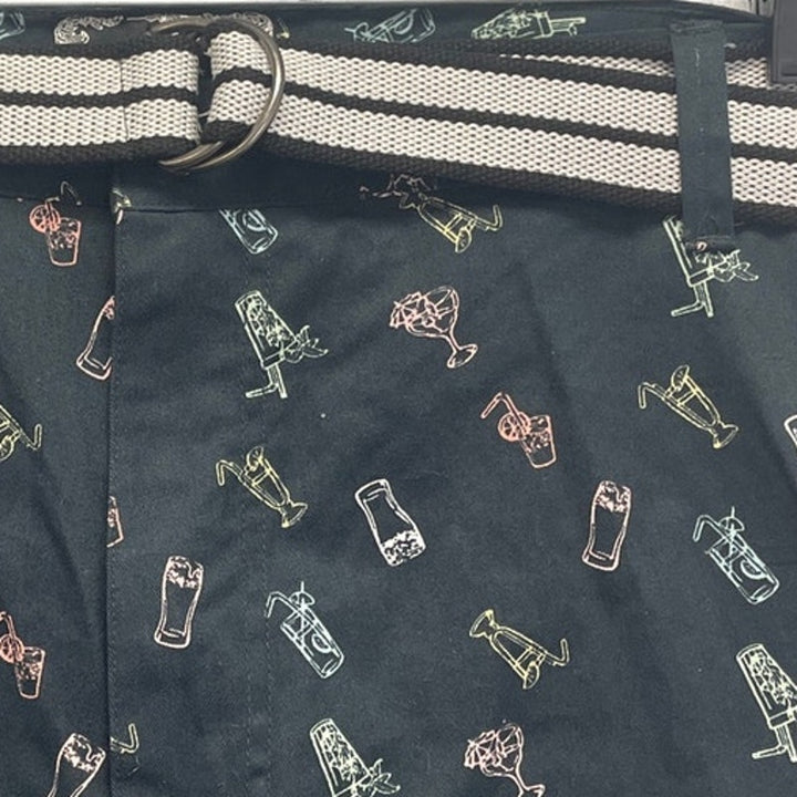 New Raw Yarn Industries Mens Size 40 100% Cotton Cocktail Drink Belted Shorts