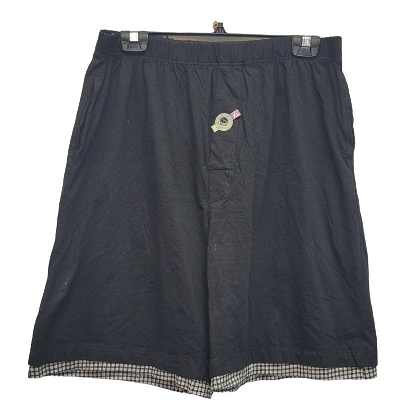 New GreatLand Mens XL Black 100% Cotton Gingham Trim Sleep Shorts w Pockets