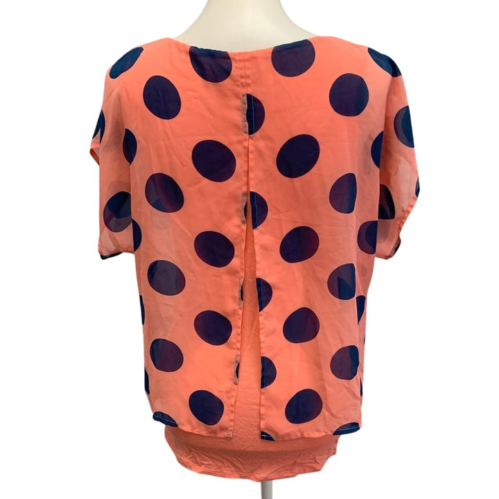 Charlie Womens Small Polka Dot Flowy Layered PolyBlend Short Sleeve Blouse Top