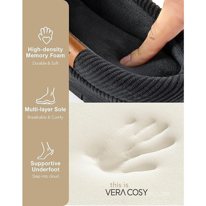 VeraCosy Mens Size 11/12 Gray Corduroy Moccasin Memory Foam House Slippers
