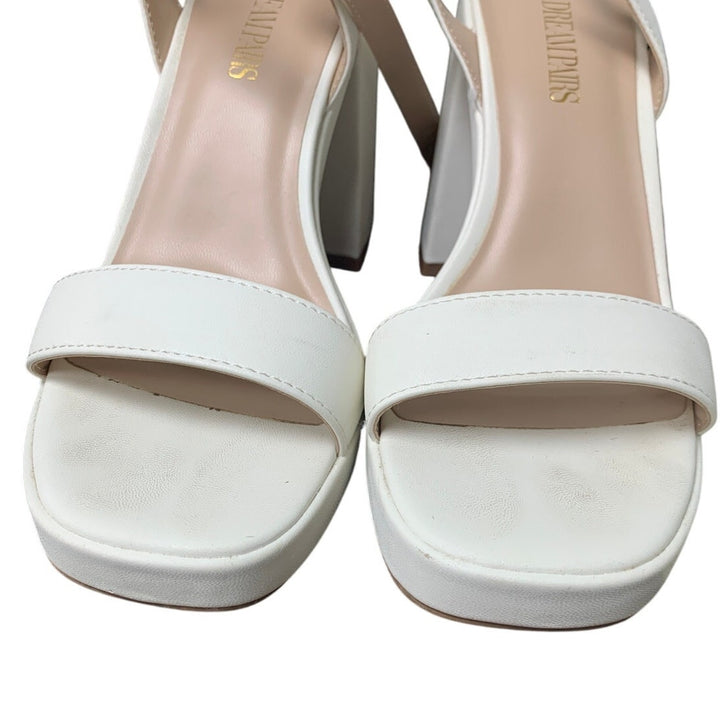 Dream Pairs Womens Size 8.5 White Open Toe 4.5" Chunky Block Heel Sandal Shoes
