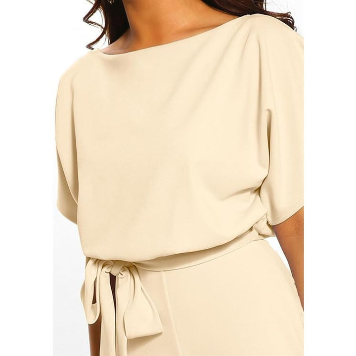NWT New Chartou Womens XL Short Sleeve Bow Tie Wide Leg Cropped Capri Jumpsuit