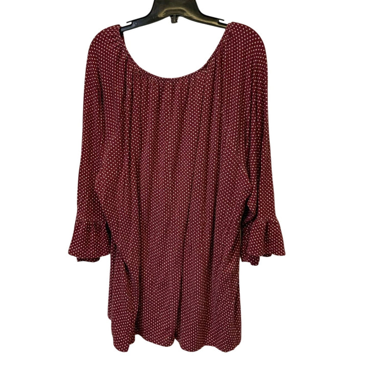 Croft &amp; Barrow 3X Scoop Neck Long Bell Sleeve Polka Dot Stretchy Flowy Top