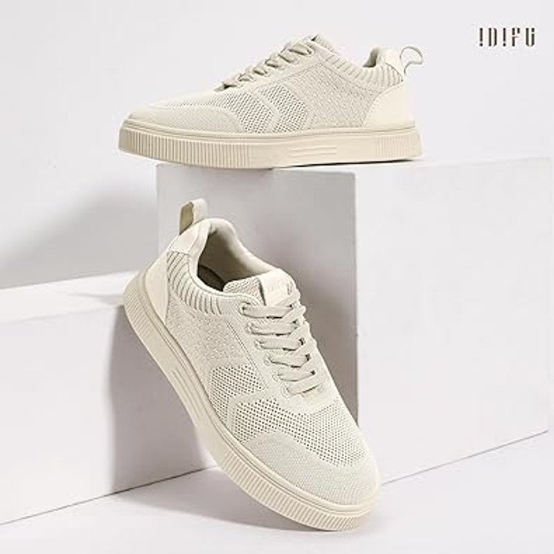 Idifu Womens Size 9 Tan Lace Up Mesh Breathable Athletic Sneakers Tennis Shoes