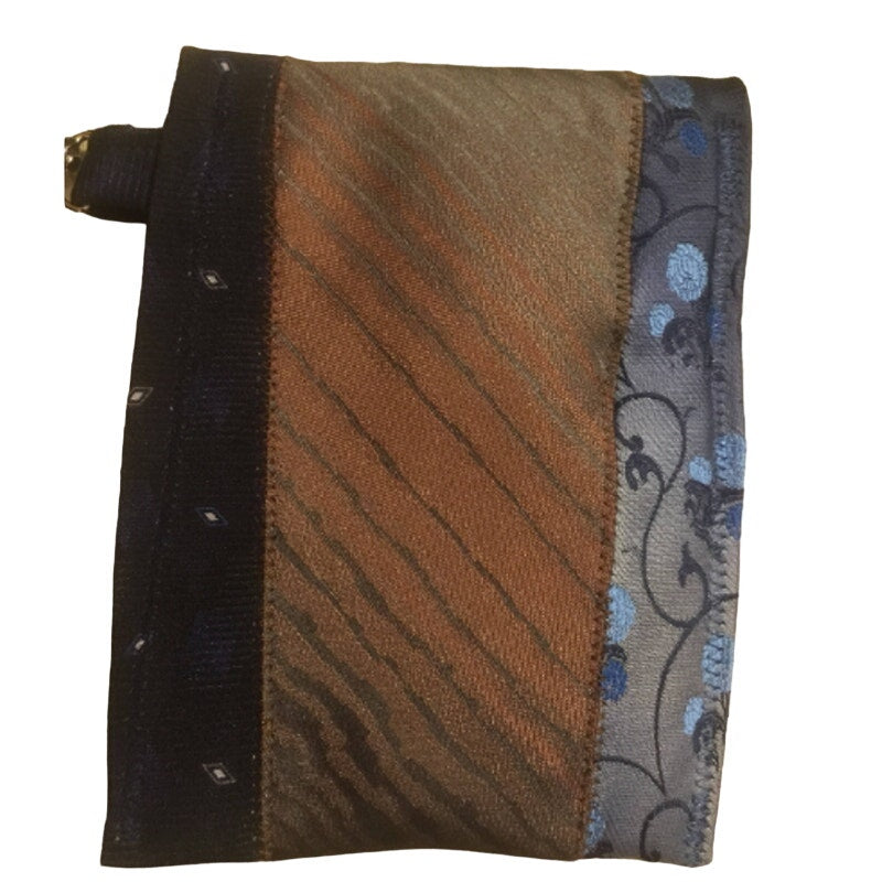 Handmade Upcycled Vintage Repurposed Blue Brown Neck Tie Wristlet Pouch Purse