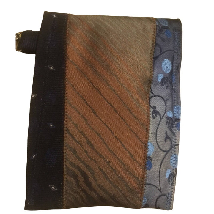Handmade Upcycled Vintage Repurposed Blue Brown Neck Tie Wristlet Pouch Purse