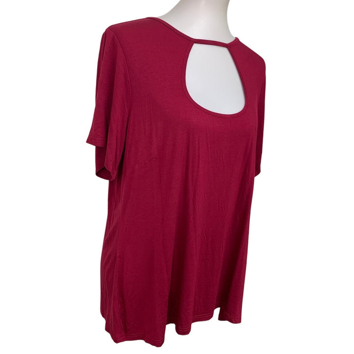 NWT New CCX Womens Plus Size XS/14 Ruby Red Keyhole Front Flowy Stella Tee