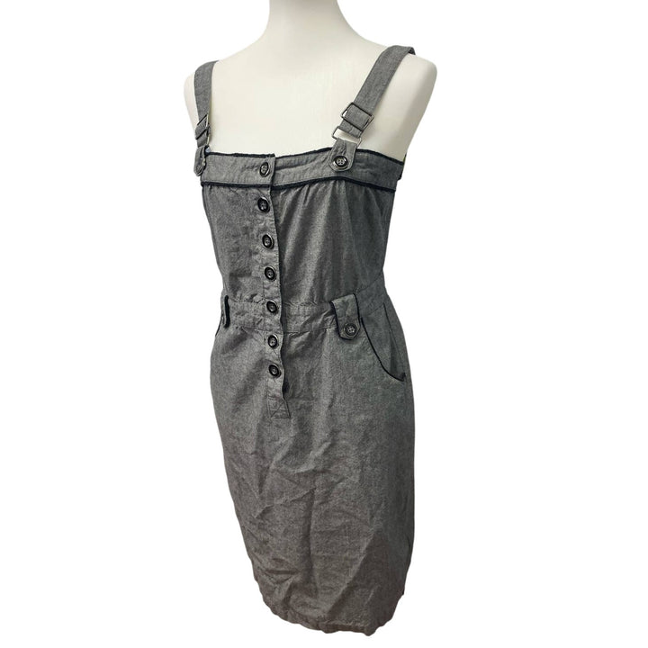 Gentle Fawn Medium Strappy Button Front Pin Up Midi Body Con Dress w Pockets