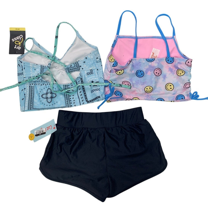 Lot of 3 New Cat &amp; Jack Art Class Girls Medium Smiley Face Bikini Top Swim Short