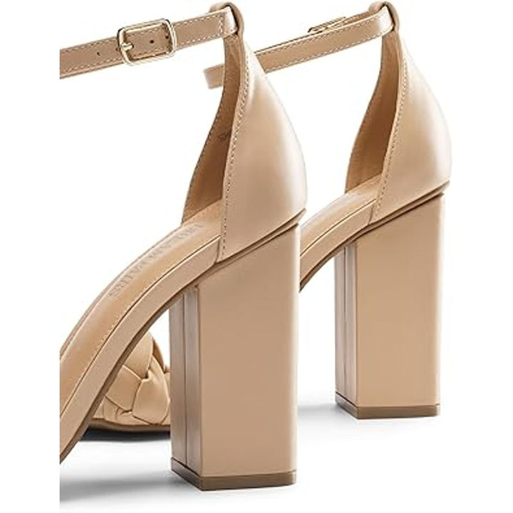Dream Pairs Womens Size 9 Tan Braided 4" Block Heel Open Toe Ankle Strap Shoes