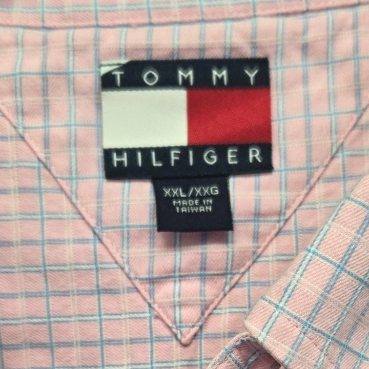 Tommy Hilfiger Mens 2XL Cotton Short Sleeve Plaid Button Up Shirt w Front Pocket