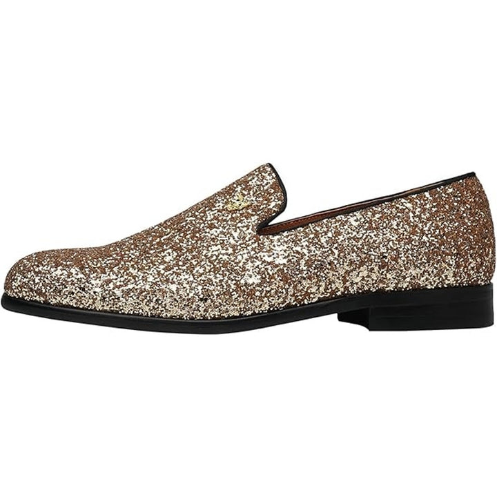 Elanroman Mens Size 12 Shiny Gold Glitter Slip On Loafer Prom Wedding Shoes
