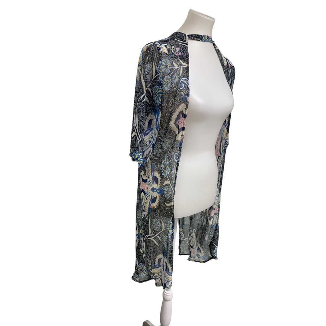 Say What Womens Small 100% Polyester Abstract Floral Flowy Sheer Open Cardigan