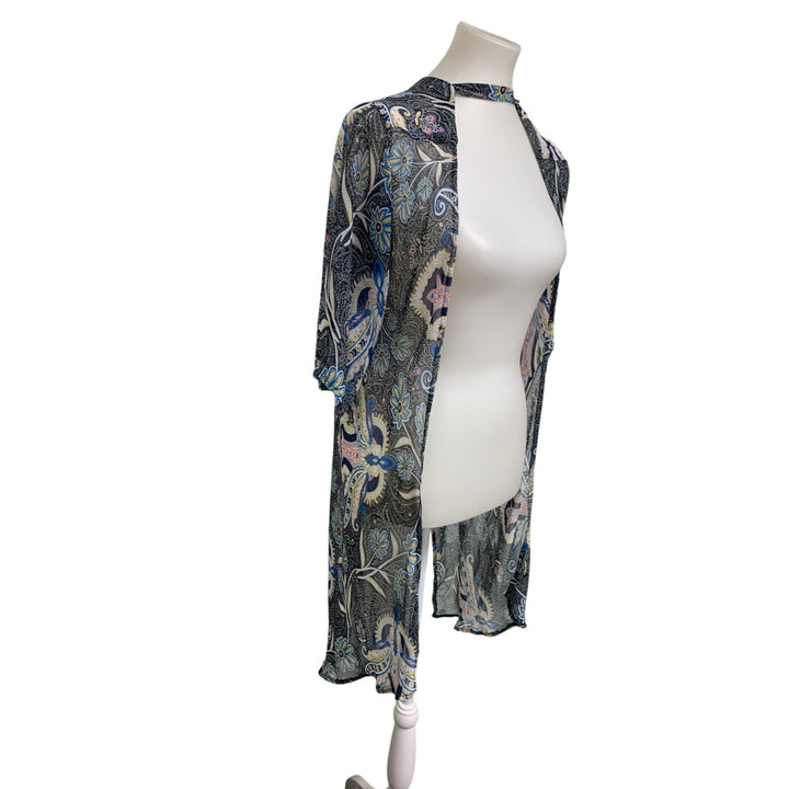 Say What Womens Small 100% Polyester Abstract Floral Flowy Sheer Open Cardigan