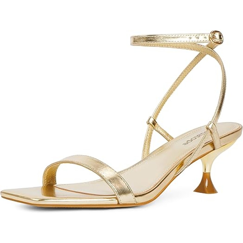 Modatope Womens Size 8 Shiny Gold Open Toe 2.75" Heel Ankle Strap Sandal Shoes