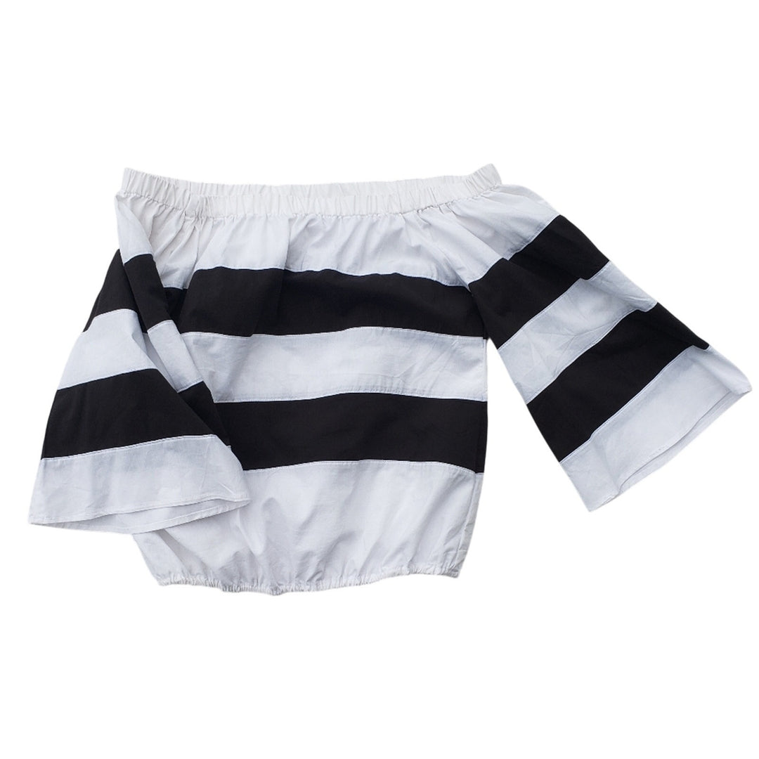 NWT New NY&amp;Co. Womens Medium Cotton Blend Off-Shoulder Black White Striped Top