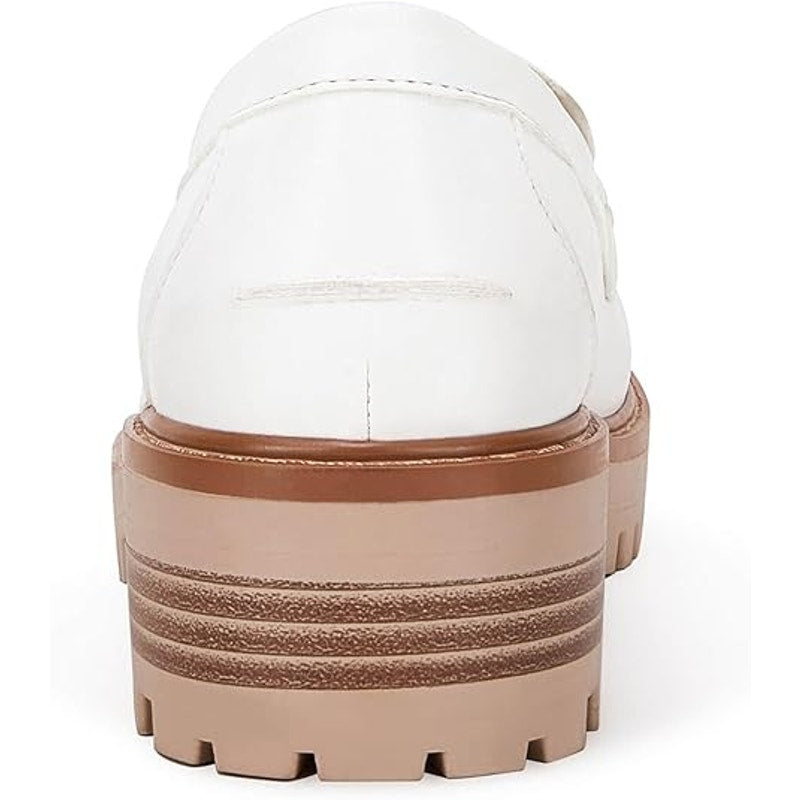 Vetaste Womens Size 8 White Faux Leather Platform Chunky Heel Loafers Shoes