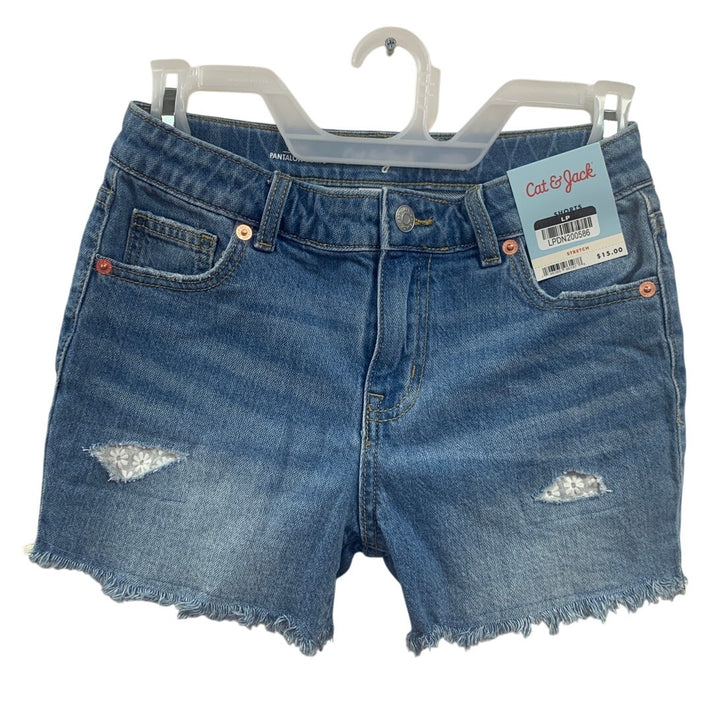 New Cat &amp; Jack Girls Large (10/12) Stretch Cotton Distressed Jean Cutoff Shorts
