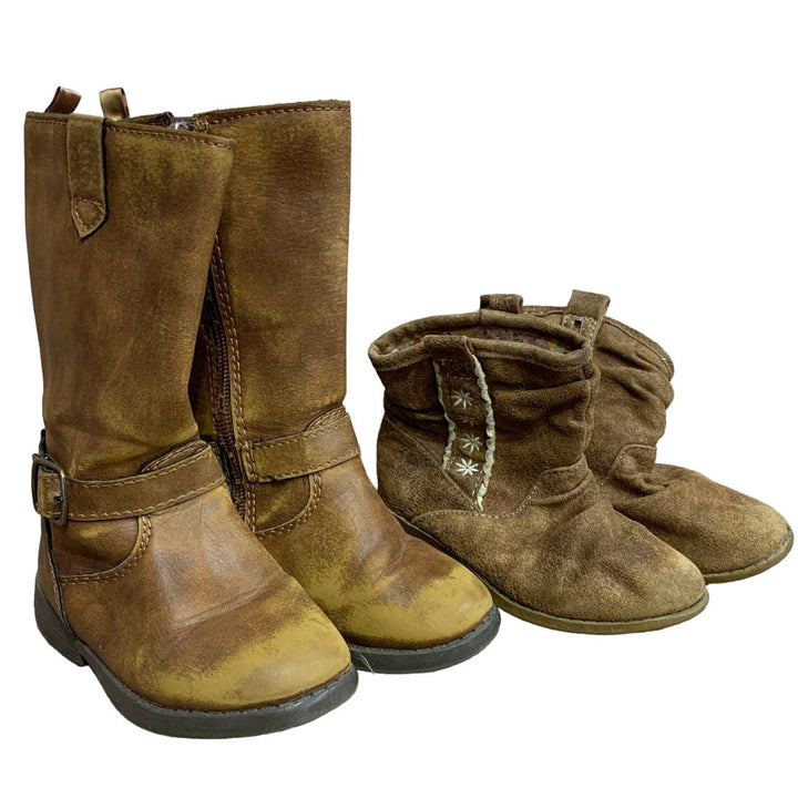 Two Pairs Girls Size 6 Brown Osh Kosh Jumping Beans Faux Leather Boots Shoes