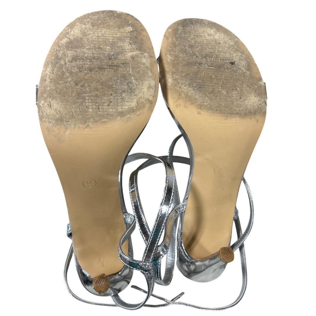 Coutgo Womens Size 9 Silver 4.75" Heels Open Round Toe Strappy Ankle Shoes