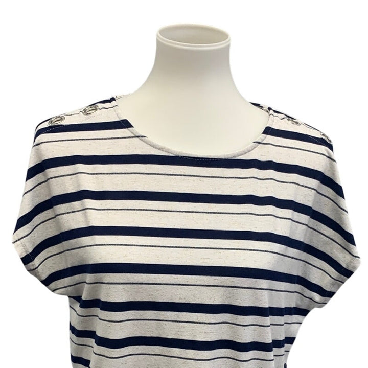 89th &amp; Madison Womens Large Striped Top w Rhinestone Shoulder Accent Holes
