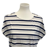 89th & Madison Womens Large Striped Top w Rhinestone Shoulder Accent Holes