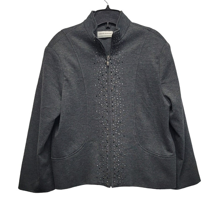Alfred Dunner Womens Petite Medium Long Sleeve Studded Front Full Zipper Jacket