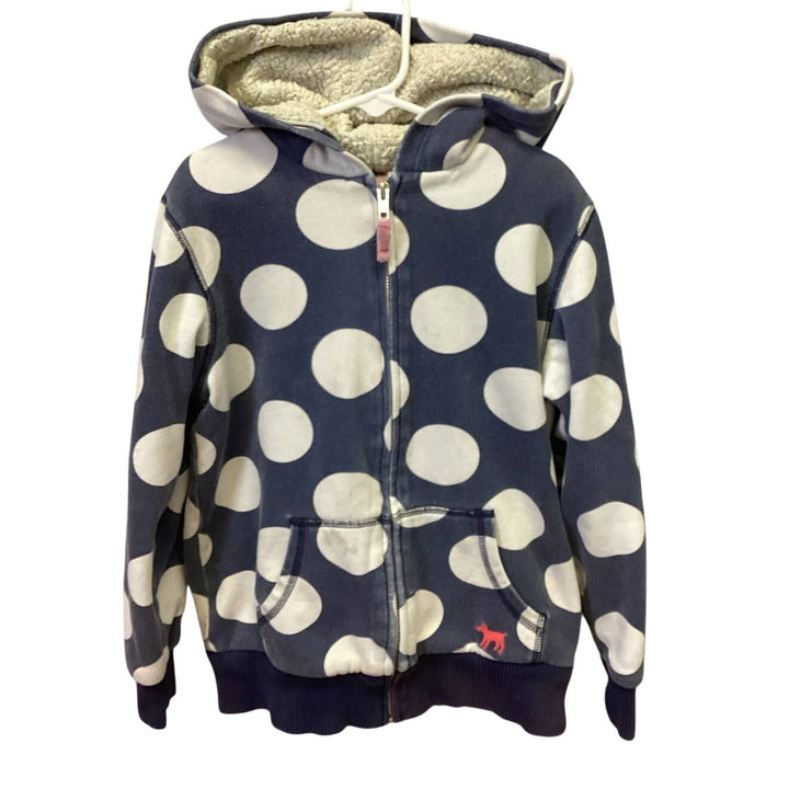 Mini Boden 9-10 years Fleece Lined Polka Dot Cotton Blend Full Zip Hooded Jacket