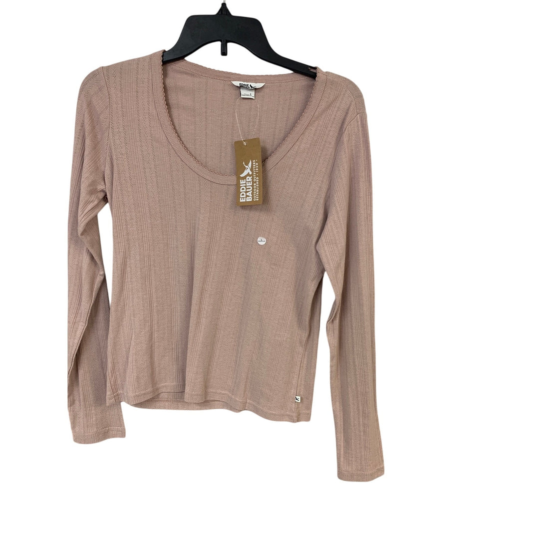2 New Eddie Bauer Womens Large Perfect Pointelle Long Sleeve Tee Shirts