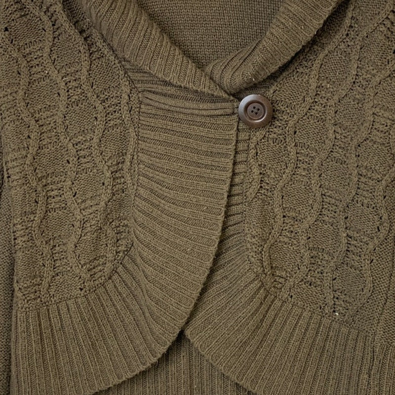 Mossimo Womens XL Brown Loose Knit Cowl Lapel Button Front Cardigan Sweater euc