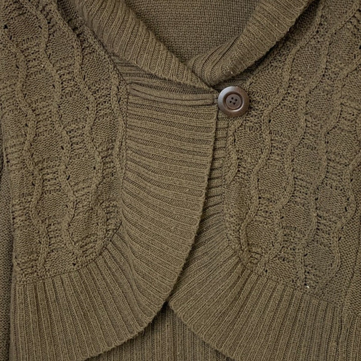 Mossimo Womens XL Brown Loose Knit Cowl Lapel Button Front Cardigan Sweater euc