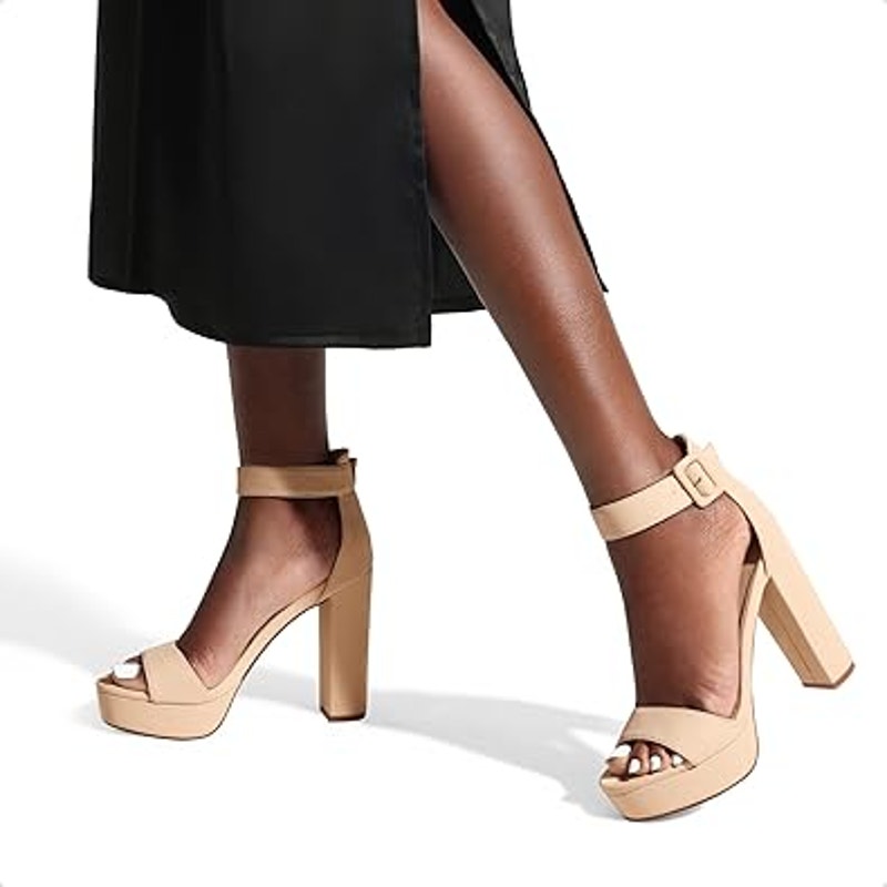 Dream Pairs Womens Size 8 Nude Tan 5" Platform Heel Ankle Strap Open Toe Shoes