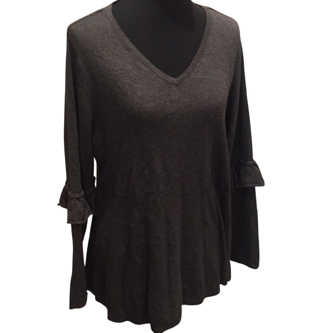 New Style &amp; Co Womens Plus Size 1X Ruffled Elbow V-Neck Cotton Blend Sweater