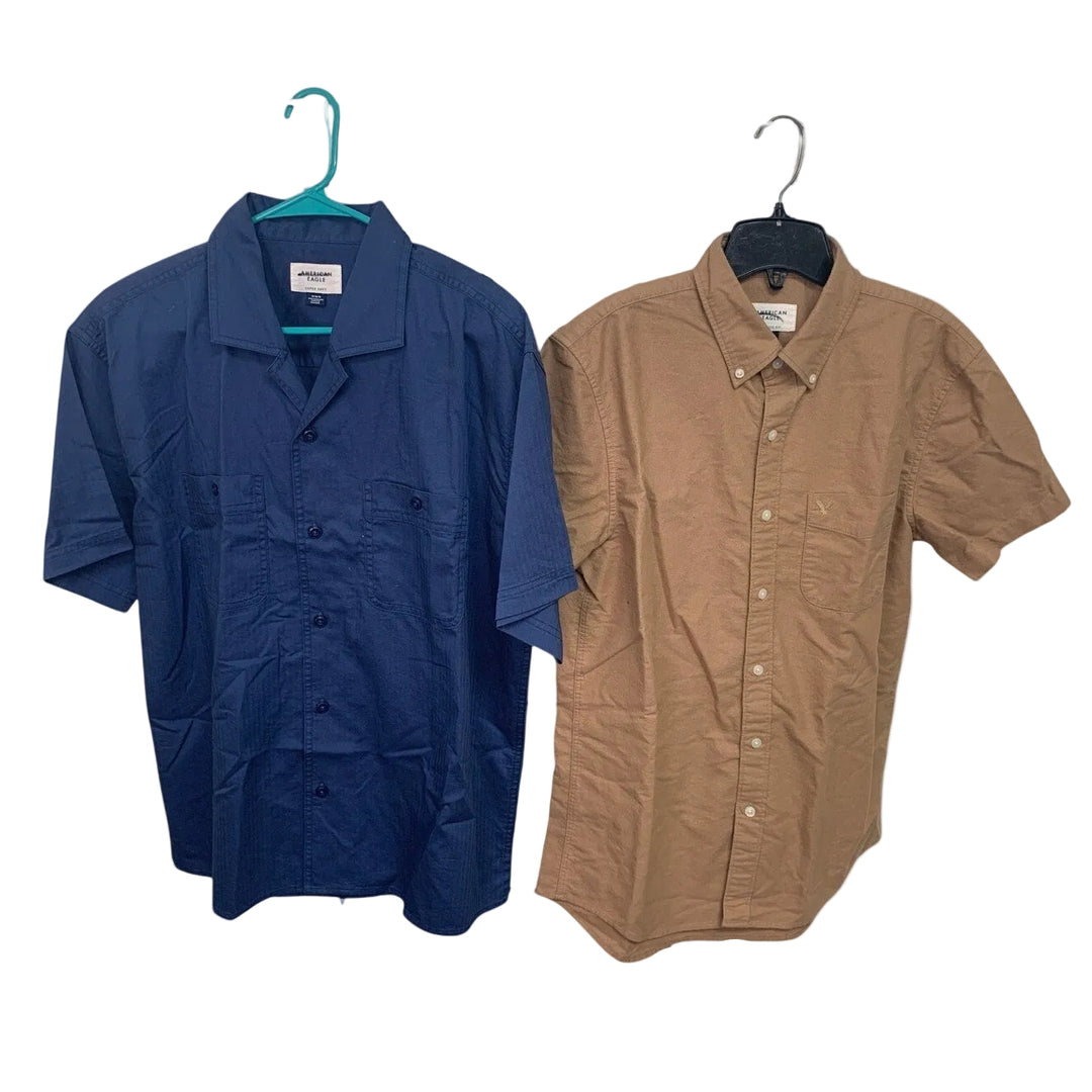 2 New American Eagle Mens Medium Solid Color Short Sleeve Button Down Shirts