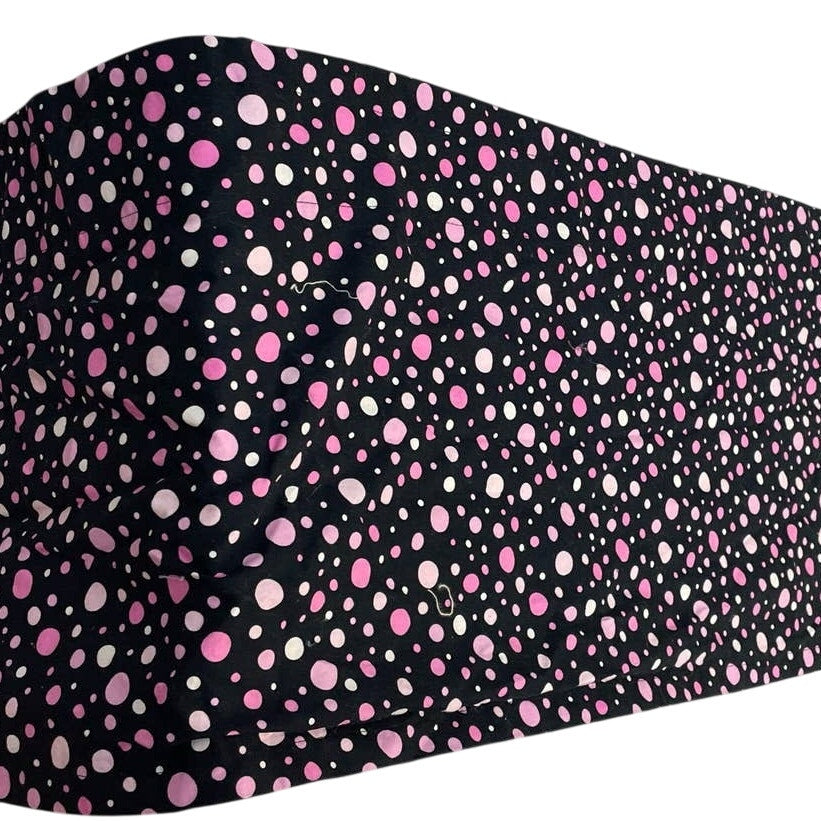 Handmade Black w Pink White Polka Dots 100% Cotton Fabric Window Valance