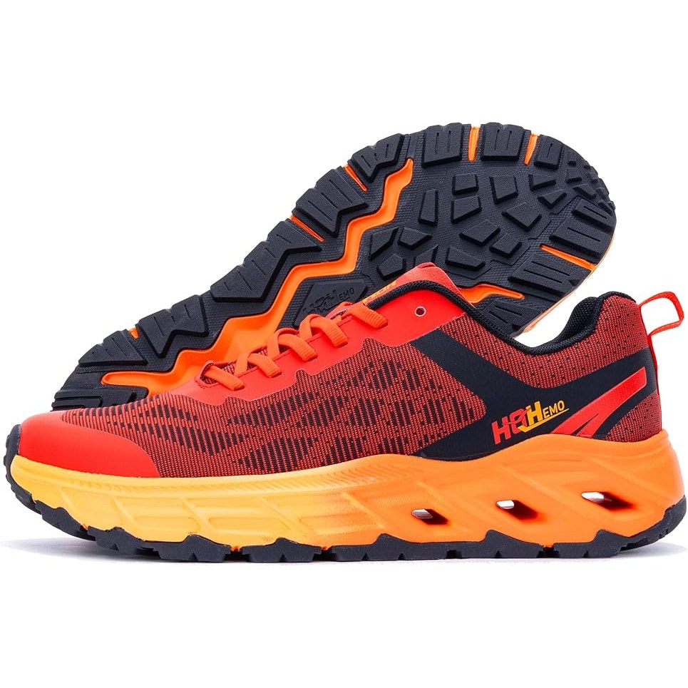 New HQHemo Mens Size 10 FALKON Red Orange Lace Up Trail Running Athletic Shoes