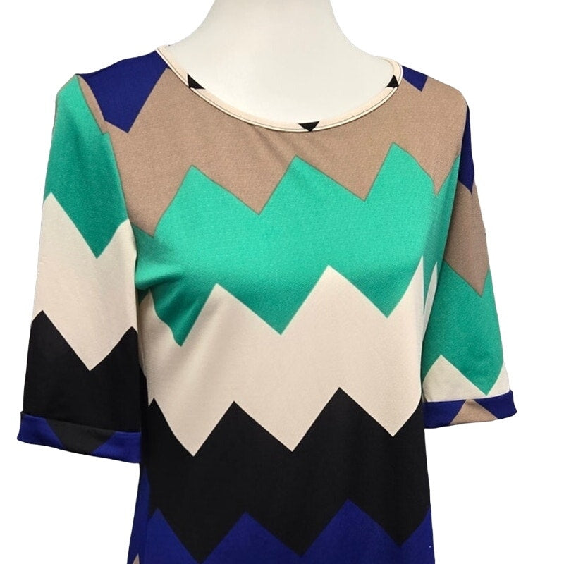Point Womens Large 1/2 Sleeve Chevron Striped Polyester Knee Length Sheath Dress