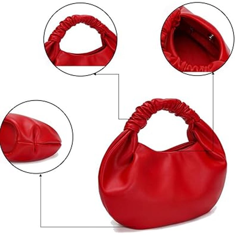 New Small Cute Red Mini Hobo Cloud Shaped Super Soft Faux Leather Clutch Purse