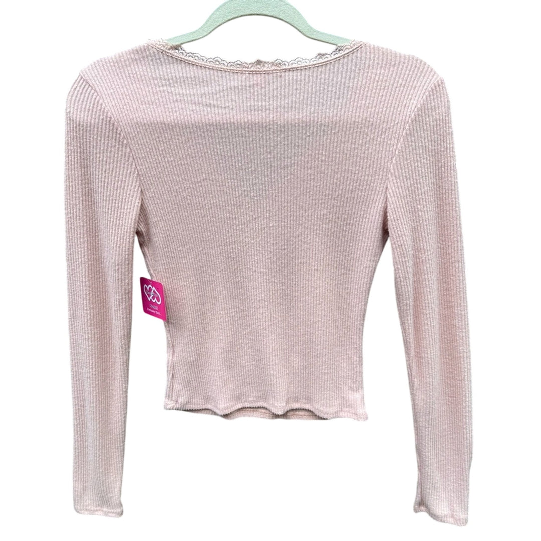 NWT New Heart &amp; Hips Juniors Small Ribbed Lace Trim Long Sleeve V Neck Top