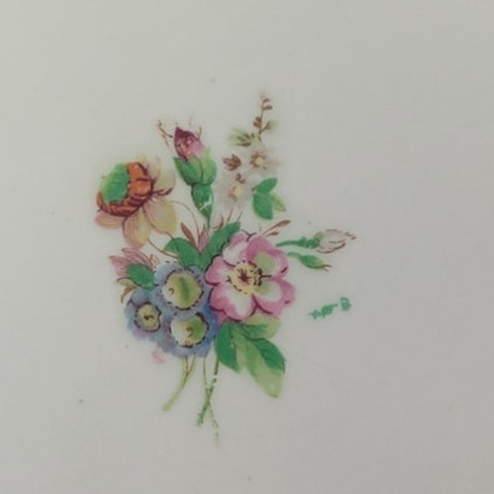 Vintage Japan Floral Roses &amp; Blue Bouquet Handled Fine China Dish, 7.5-Inch