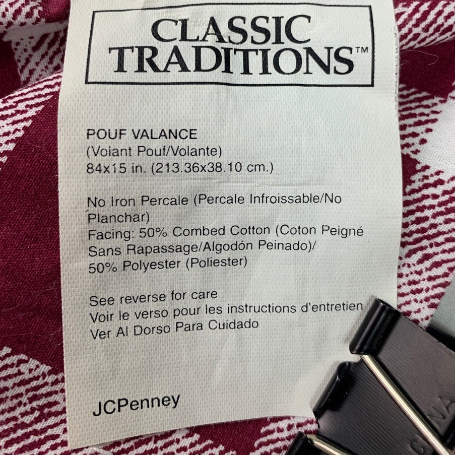 JCPenney Classic Traditions Red White Plaid PolyCotton Fabric Pouf Valance