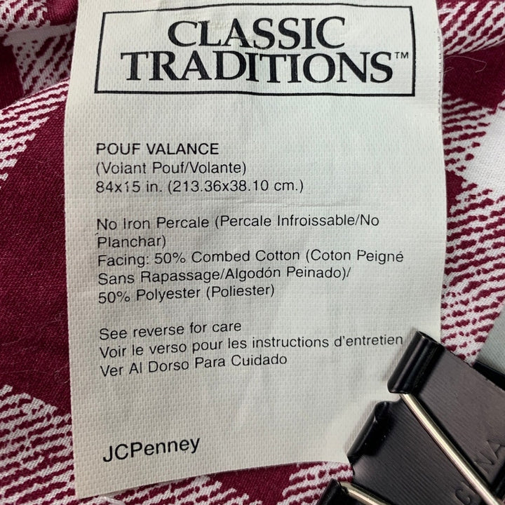JCPenney Classic Traditions Red White Plaid PolyCotton Fabric Pouf Valance